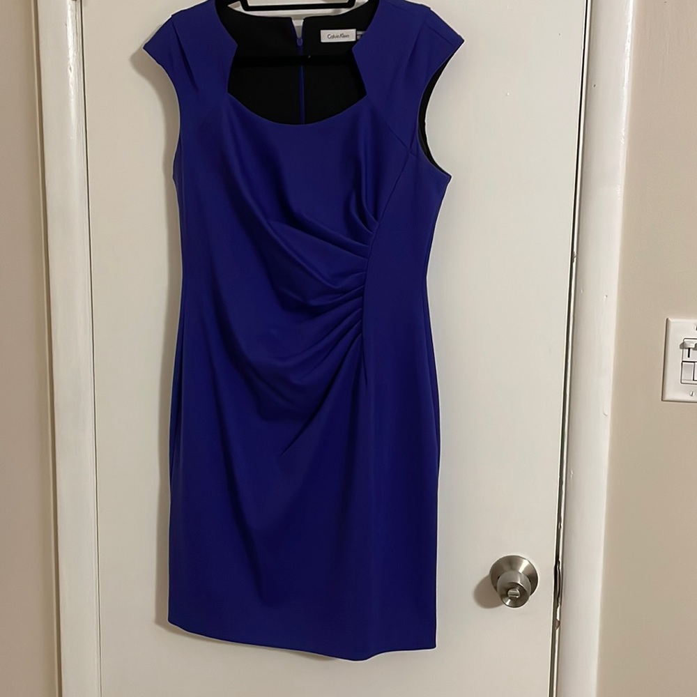 Calvin Klein Cobalt Blue Midi Dress with Black Accents